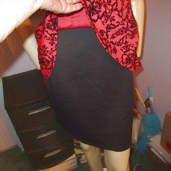 Vtg Y2K Flocked Velvet Peplum Pencil Mini Dress Size S Sheer Lace Bodycon Baddie - Picture 4 of 12